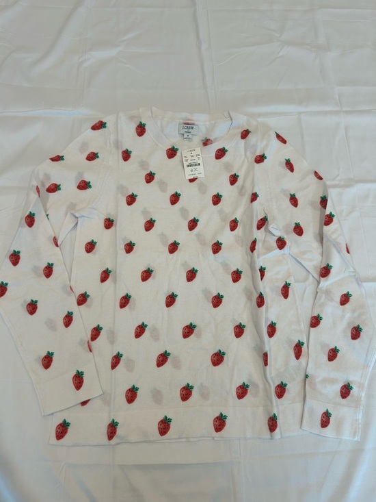 J. Crew Sweaters - J. Crew White Sweater with Red Strawberry Motif